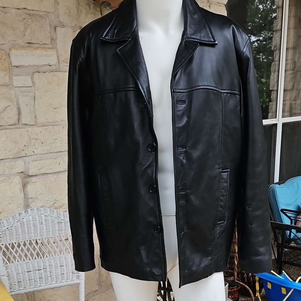 Men's National Design Sportswear Soft Black Lambskin Leather Jacket & Liner XL